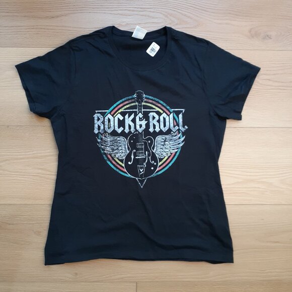 Rock & Roll - Guitar Wings Logo - New Women's Large Black T-Shirt - Picture 4 of 4